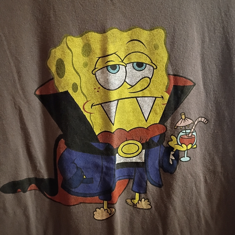 2/$10 SpongeBob SquarePants Vampire Dark Grey Graphic Tee Size Large - Picture 2 of 6